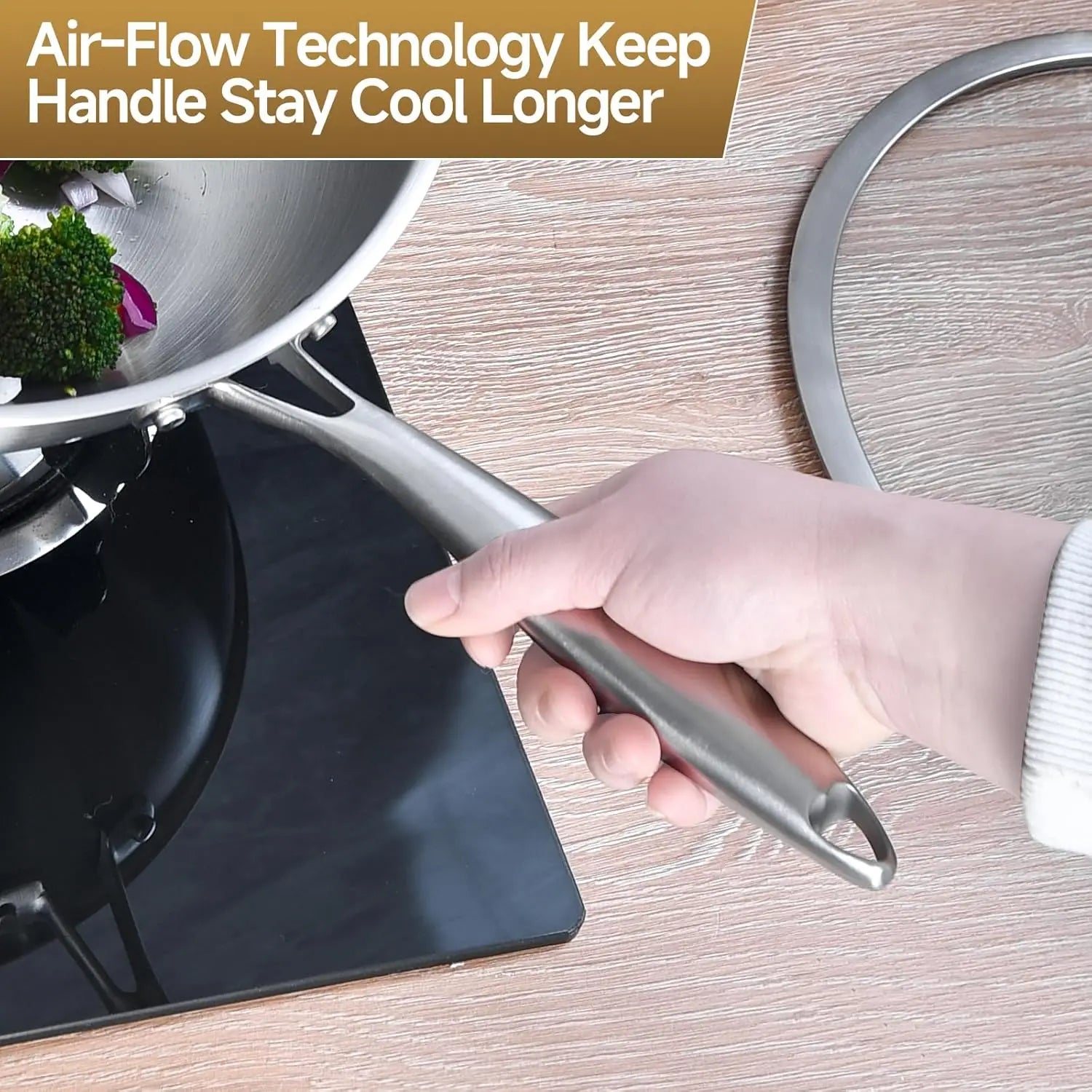 Wok w/ Glass Lid, 13-In Stainless Steel Induction Compatible, Dishwasher Safe