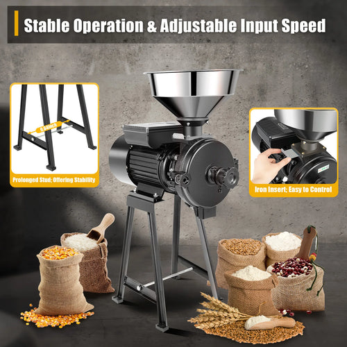 1500W Electric Grain Mill Stainless Steel Grinder 70kg h Capacity for Corn Wheat Beans