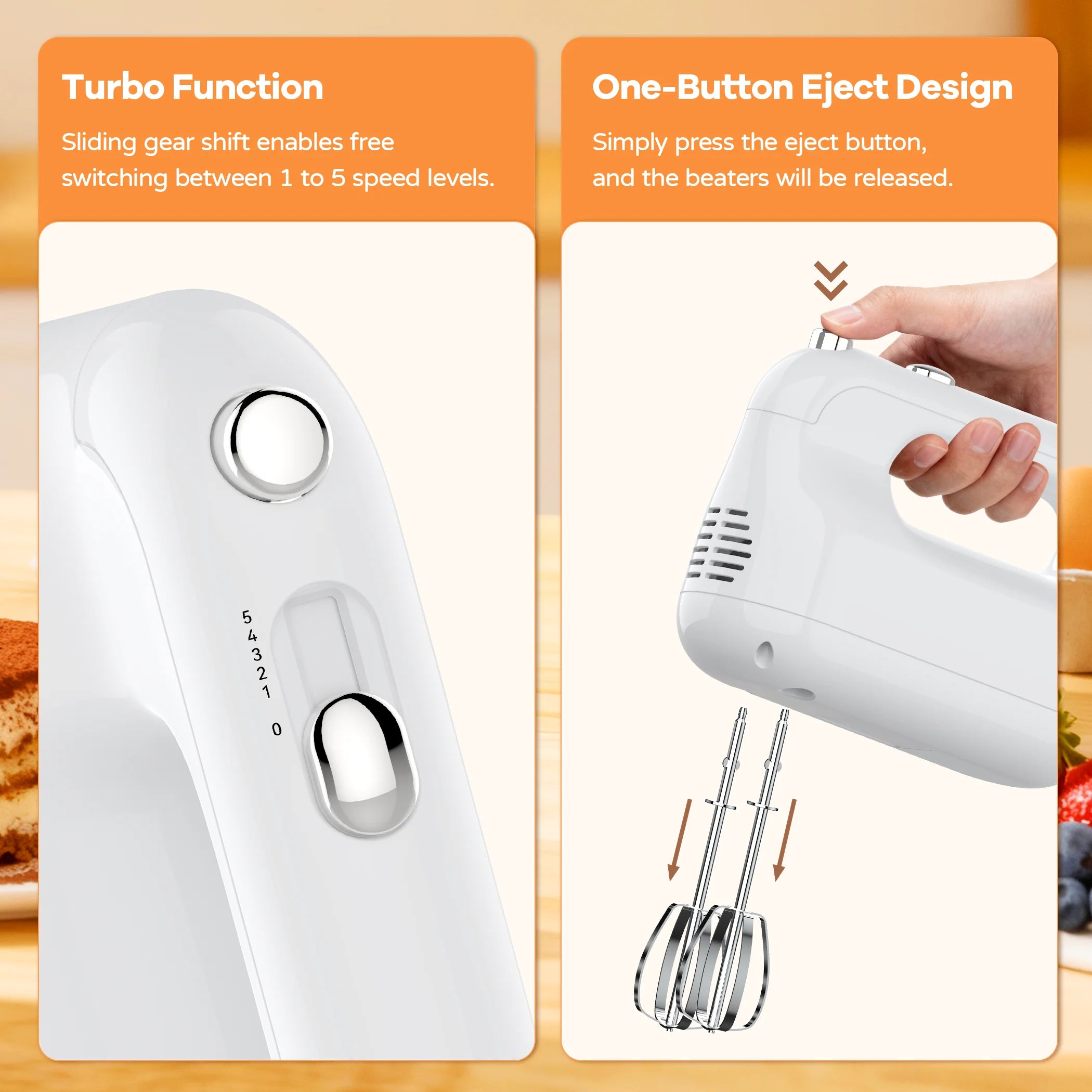 Egg Beater Mixer, Electric Portable 5-Speed Handheld w/ Dough Hooks
