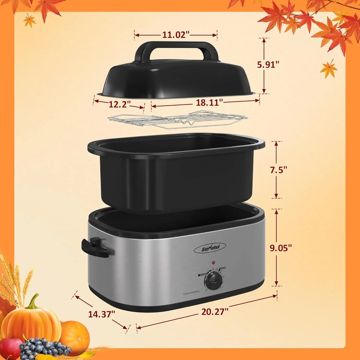 Roaster Oven, Electric Self-Basting, 24 Qt Removable Pan