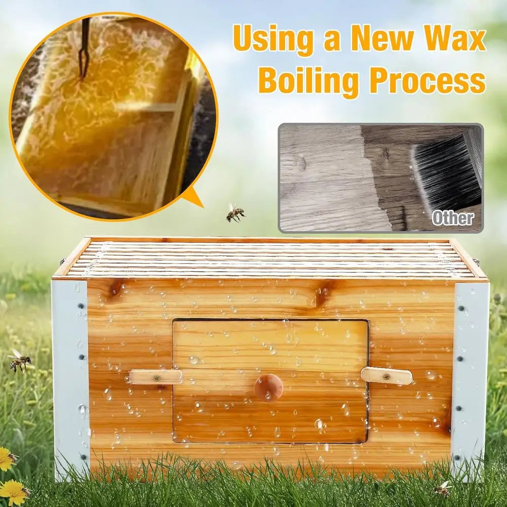 Bee Hive Boxes,3 Layer Metal Frame Bee House with 10 Medium and 20 Deep Frames & Foundations,Honey Bee Hive Starter Kit with Met