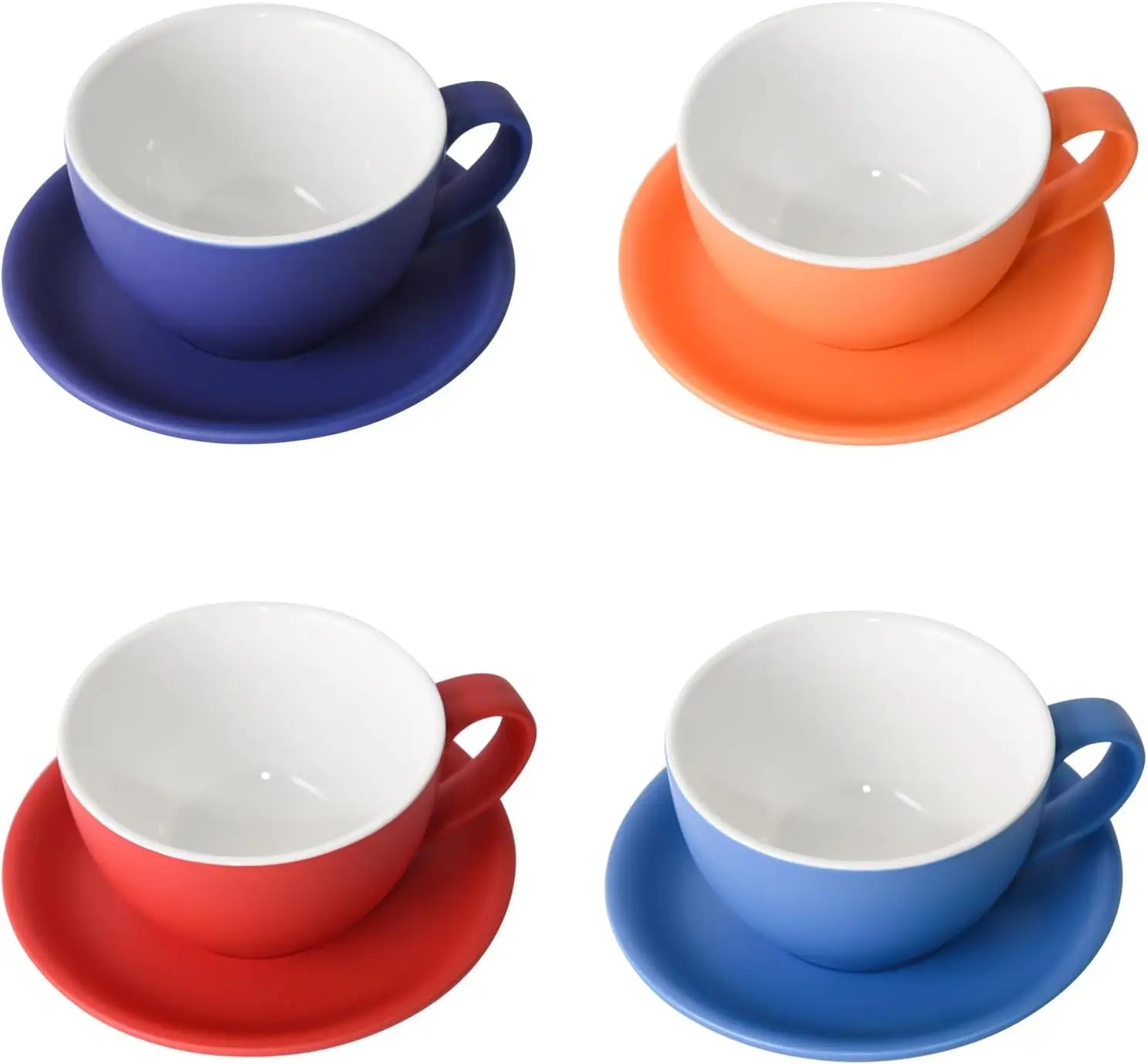 Latte Cup and Saucer, Ceramic 10 oz for Set of 4