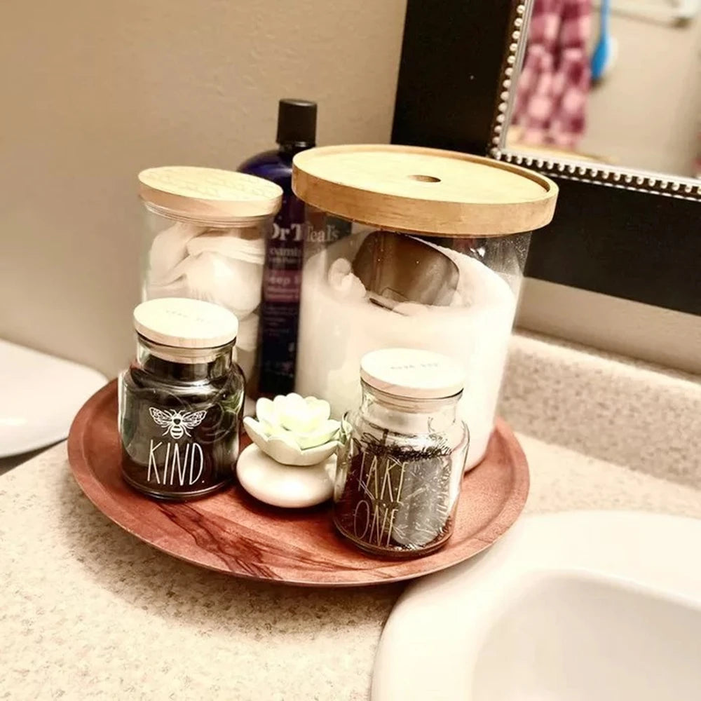 13.5" Wood Lazy Susan Turntable Organizer for Kitchen Table Top,Round Wooden Rotating Tray for Cabinet Pantry Countertop