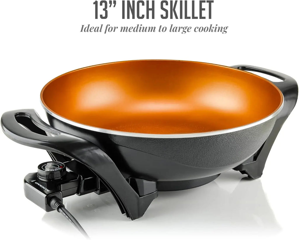 Wok w/ Glass Lid, Electric 13-In Nonstick