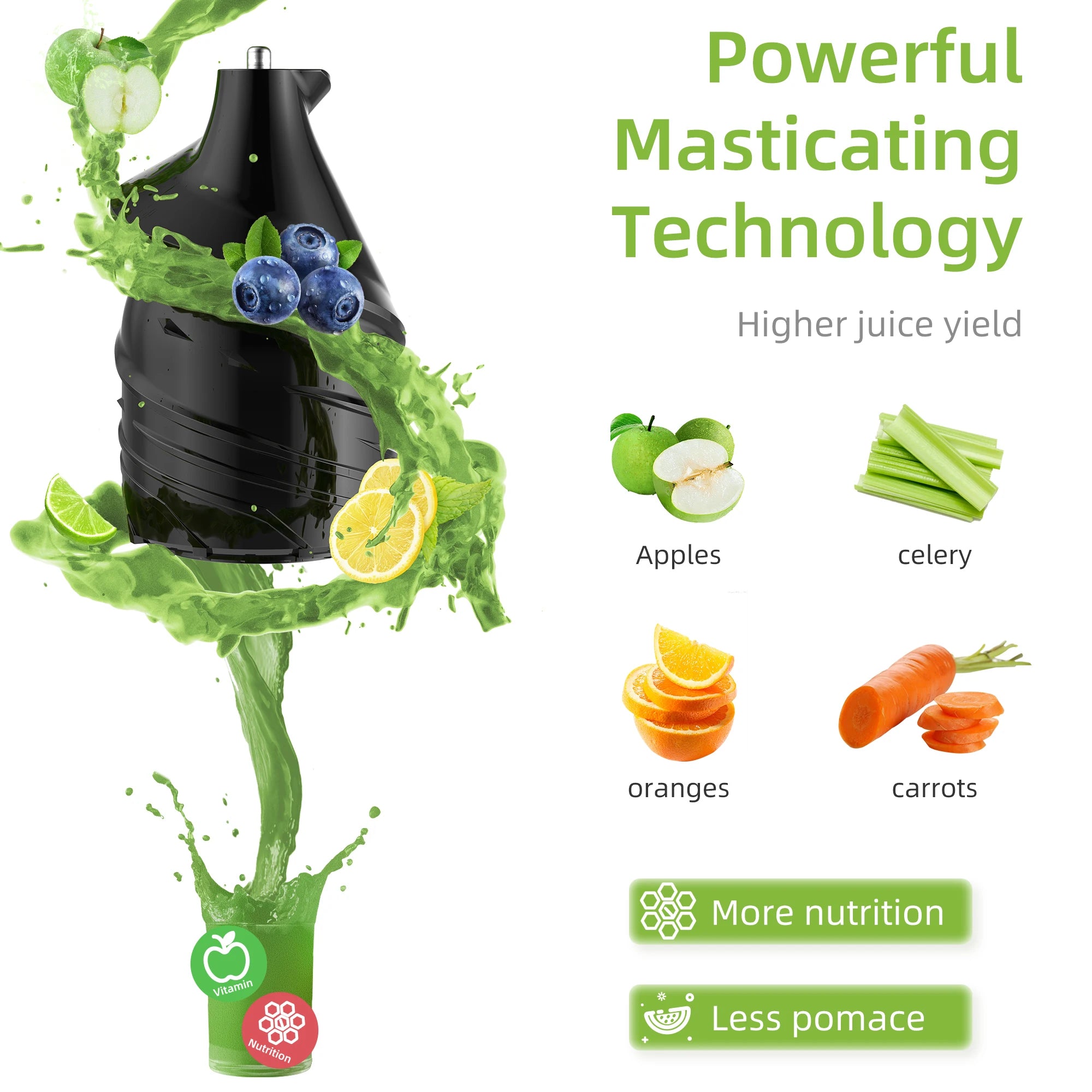 Juicer, Cold Press Fits Whole Fruits
