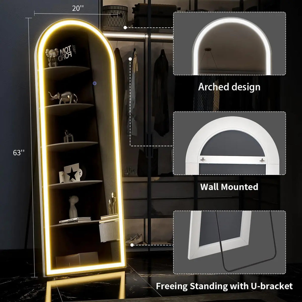 Full Length Mirror w/ Adjustable Lights, 63"x20"