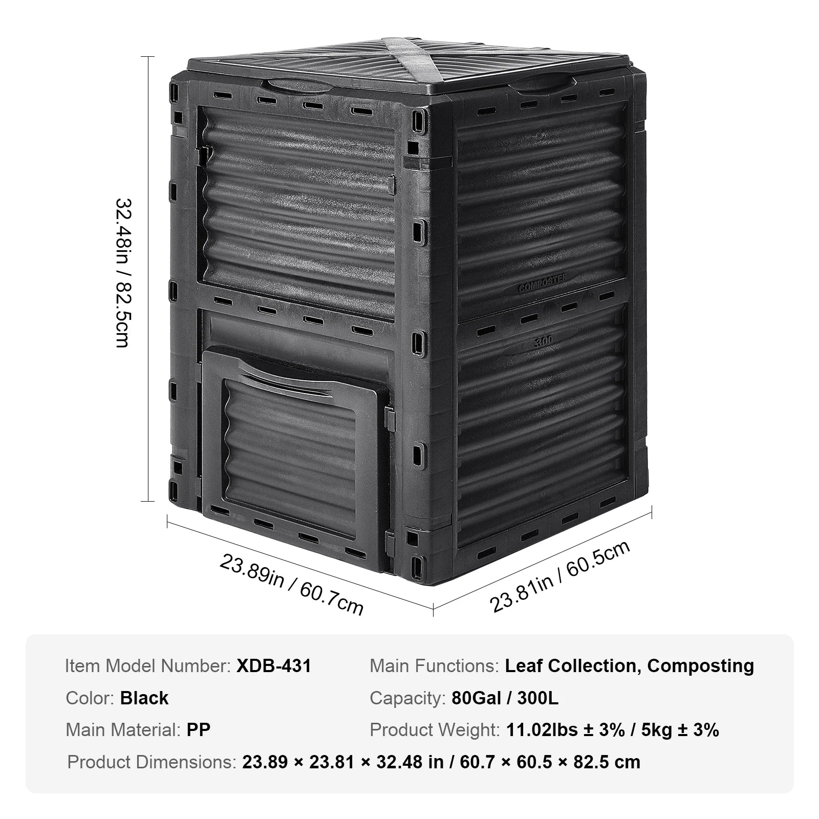 SucceBuy Garden Compost Bin BPA Free Composter Large Capacity Outdoor Composting Bin with Top Lid and Bottom Door Ample Space