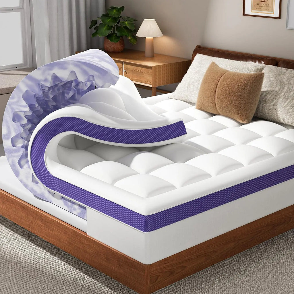 Queen Size Dual Layer Memory Foam Mattress Topper with Cooling Gel and Pillow Top, 7-Zone Egg Crate Design for Comfortable Sleep
