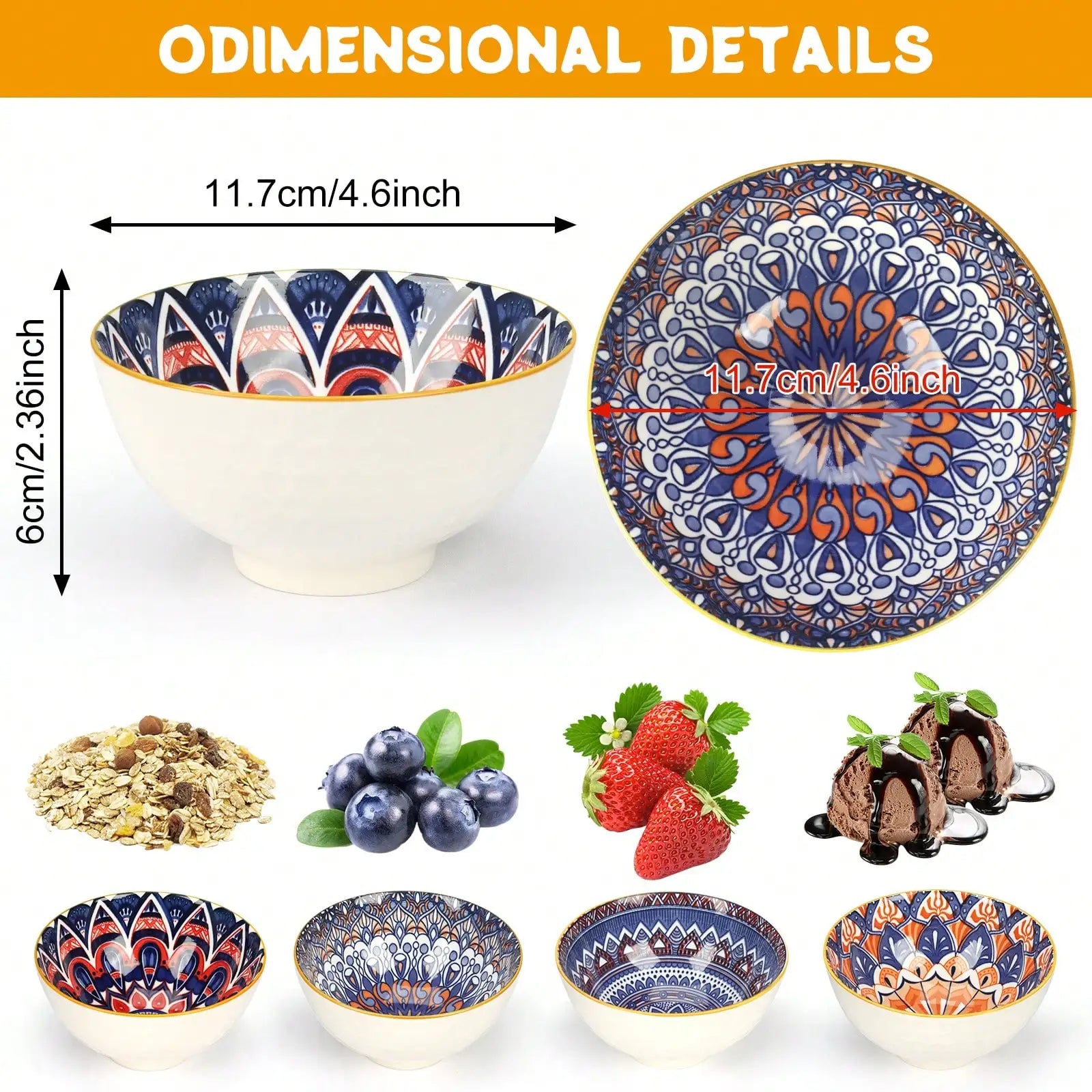 Bowl Set 6-Pcs Bohemian Porcelain, Gift Box