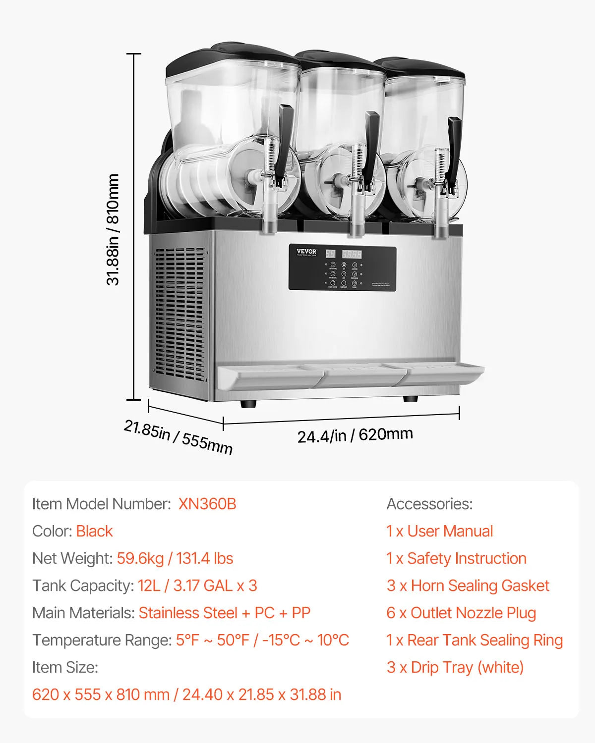 Slushy Machine, 1-3 Tanks Stainless Margarita Smoothie Frozen Drink Maker