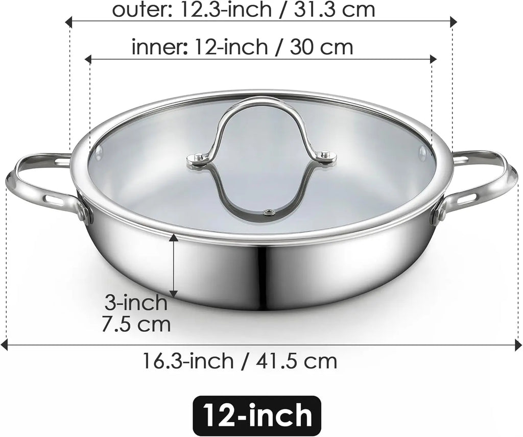 Wok w/ Glass Lid, 12-inch Stainless Steel Induction Compatible